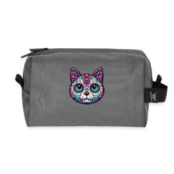 Crâne en sucre de chat coloré - Trousse de toilette en tissu recyclé - anthracite - Devant