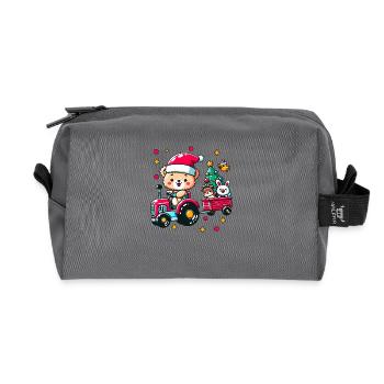 Teddy als Weihnachtsmann mit Otter und Hase fahren - Recycelte Kulturtasche - Anthrazit - Vorne