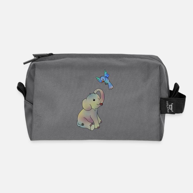 Elefant und blauer Vogel - Recycelte Kulturtasche - Anthrazit