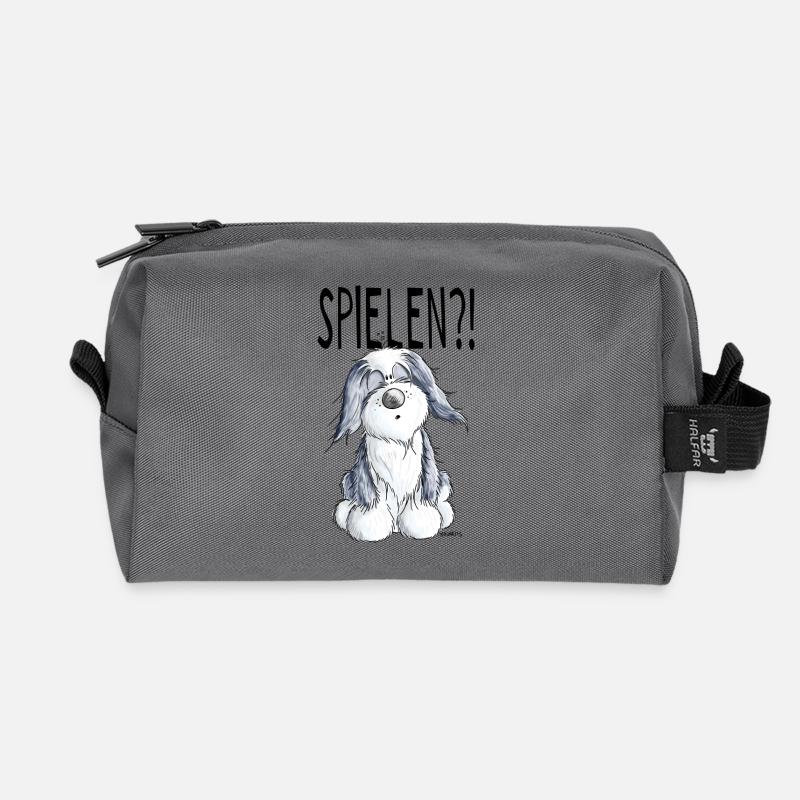 Verspielter Bearded Collie - Hund - Geschenk - Recycelte Kulturtasche - Anthrazit