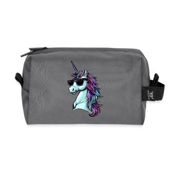 Cool Einhorn Portrait - Einhorn mit Sonnenbrille - Recycelte Kulturtasche - Anthrazit - Vorne