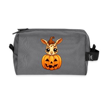 Kawaii Halloween giraffe with pumpkin - Recycled Toiletry Zip Bag - anthracite - Front