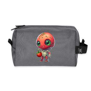 Red Alien Strawberry Man: Cute Fusion - Recycled Toiletry Zip Bag - anthracite - Front