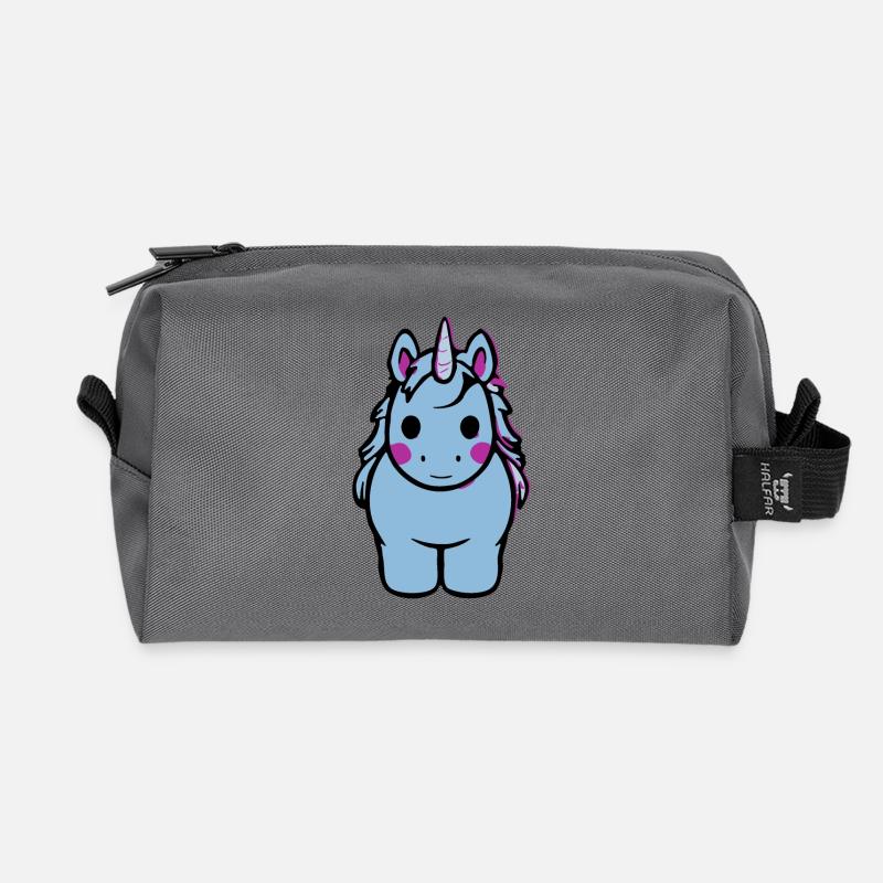 Blaues Einhorn Cartoon Charm - Recycelte Kulturtasche - Anthrazit