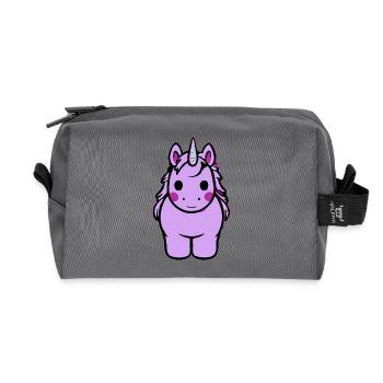 Pastell Einhorn Cartoon Kuscheltier - Recycelte Kulturtasche - Anthrazit - Vorne