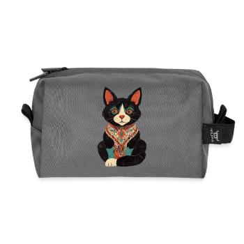 Colorful Cat with Bohemian Bandana - Recycled Toiletry Zip Bag - anthracite - Front