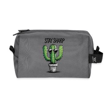 Cactus with sunglasses and message - Recycled Toiletry Zip Bag - anthracite - Front