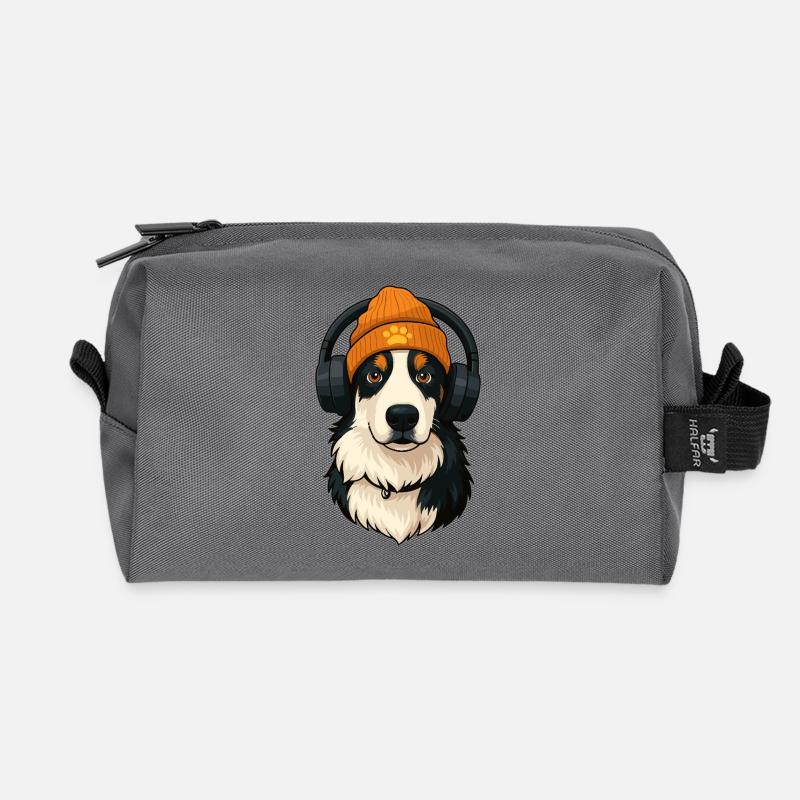 Cooler Australian Shepherd mit Mütze und Kopfhörer - Recycelte Kulturtasche - Anthrazit