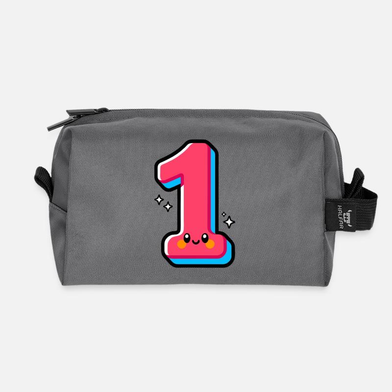 Nummer 1 Happy Pink Illustrated - Recycelte Kulturtasche - Anthrazit