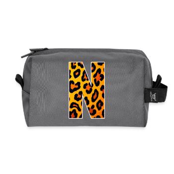 Neon-Leopardenmuster GelbOrange - Recycelte Kulturtasche - Anthrazit - Vorne
