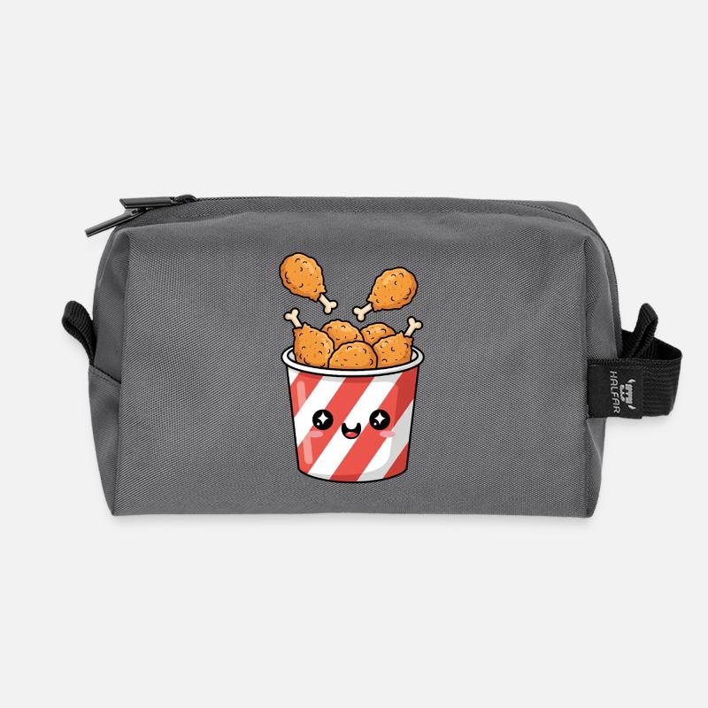 Kawaii Fried Chicken Bucket - Recycled Toiletry Zip Bag - anthracite