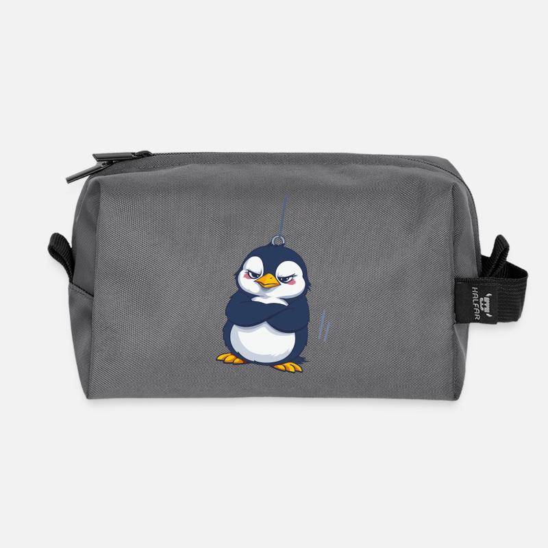 Grumpy Penguin Hanging - Recycled Toiletry Zip Bag - anthracite