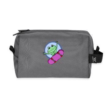 Frosch als Skater mit Skateboard - Recycelte Kulturtasche - Anthrazit - Vorne