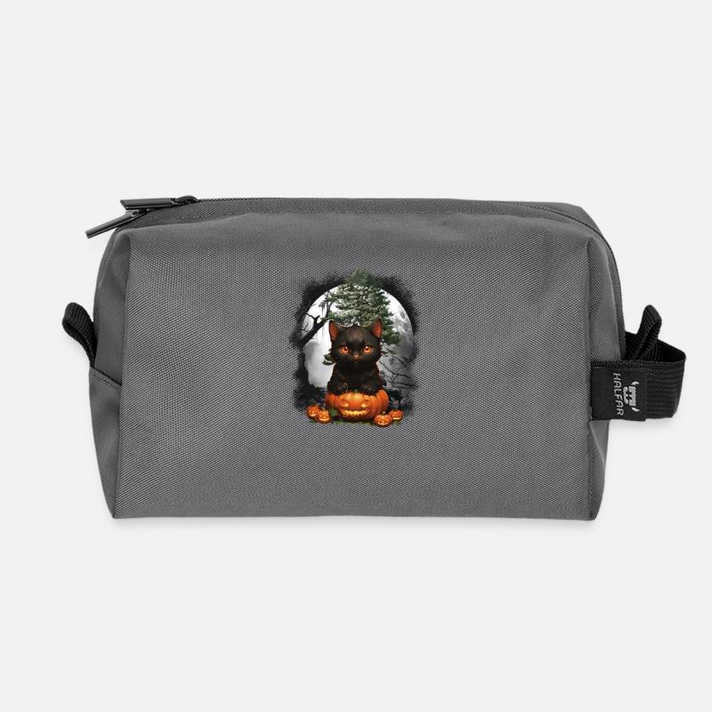 Halloween Katze Katzen - Recycelte Kulturtasche - Anthrazit