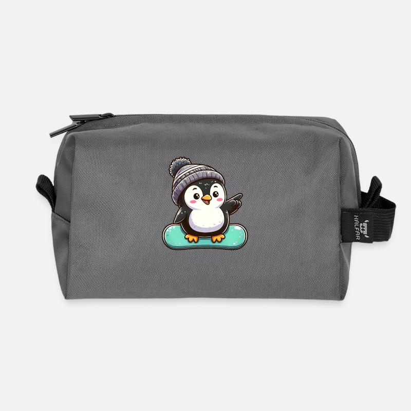 Pinguin Snowboarder Wintersport Design - Recycelte Kulturtasche - Anthrazit