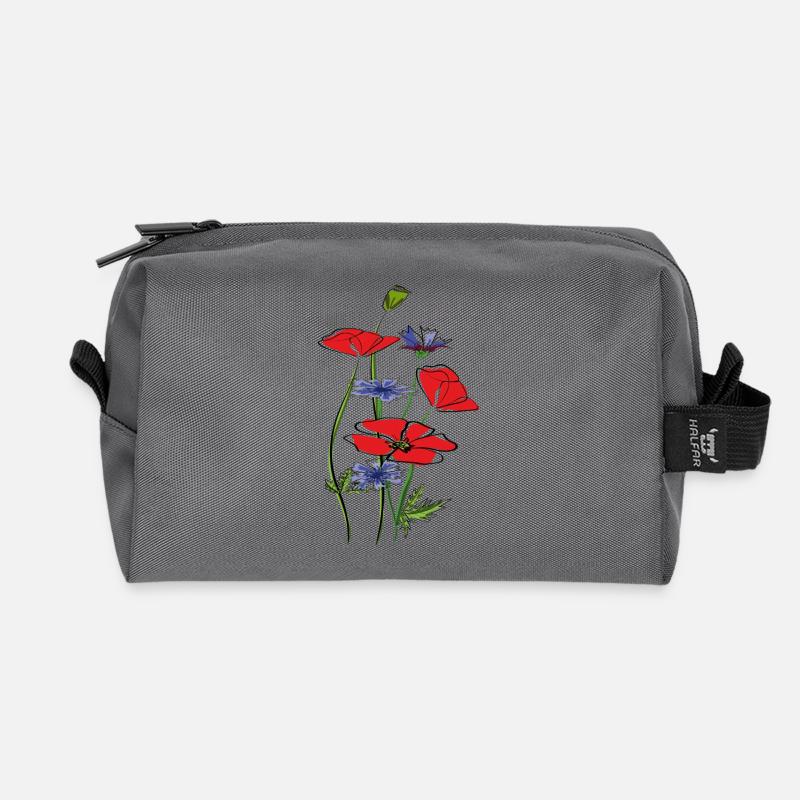 Mohnblumen und Kornblumen im Sommer - Recycelte Kulturtasche - Anthrazit