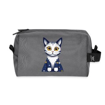 Cute cat with big eyes, cat love - Recycled Toiletry Zip Bag - anthracite - Front