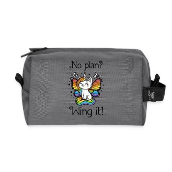Pas de plan ? Ailez-le ! Chat licorne ailé (coloré) - Trousse de toilette en tissu recyclé - anthracite - Devant
