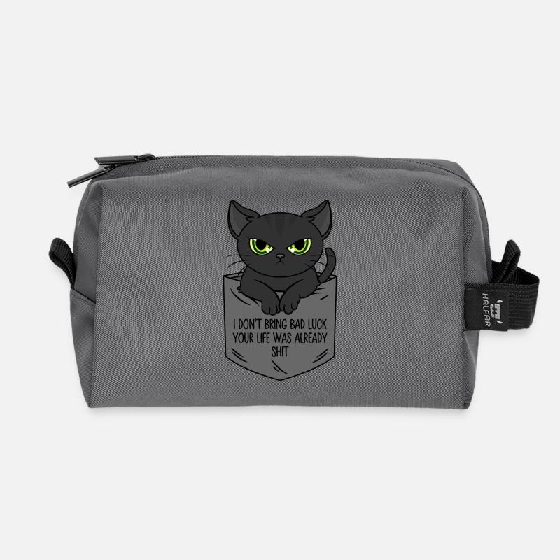Schwarze Katze Brusttasche Ich bringe kein Unglück - Recycelte Kulturtasche - Anthrazit
