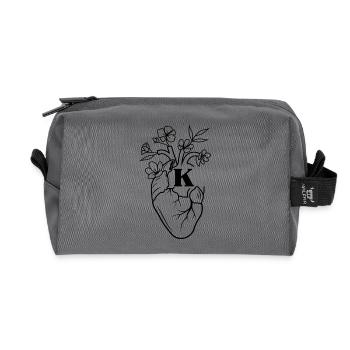 Lettre k cœur anatomie floral noir - Trousse de toilette en tissu recyclé - anthracite - Devant
