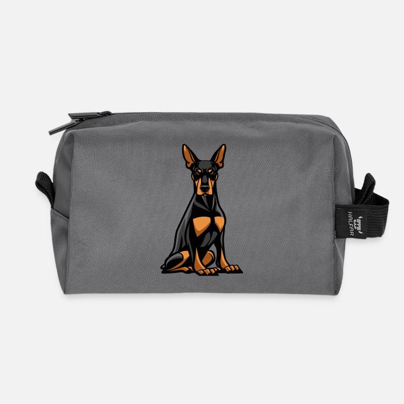 Doberman Dog Comic - Recycled Toiletry Zip Bag - anthracite