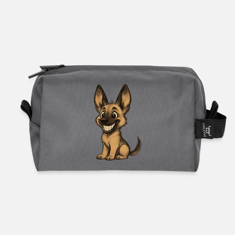 Lustiger Malinois Welpe Cartoon Süßer Schäferhund - Recycelte Kulturtasche - Anthrazit