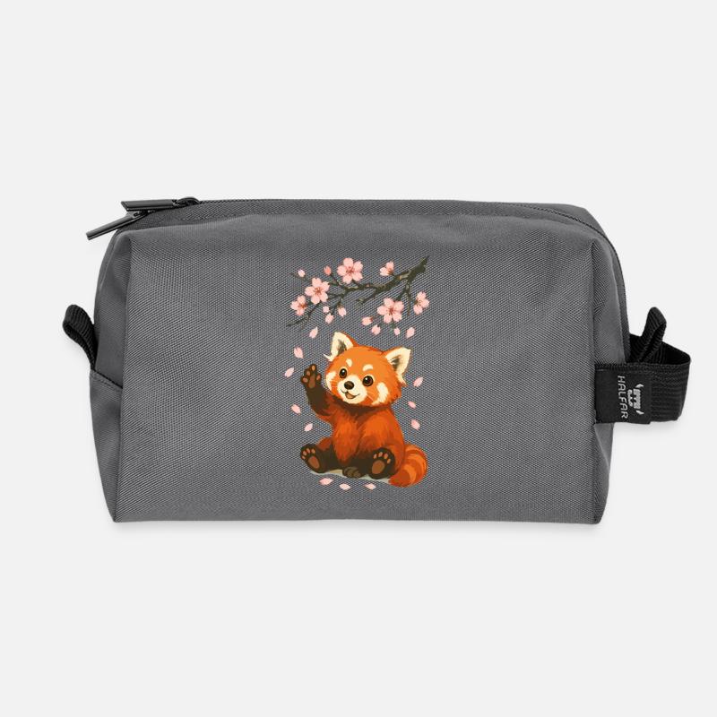 Roter Panda, Pandabär, Japanisch, Kirschblüten - Recycelte Kulturtasche - Anthrazit