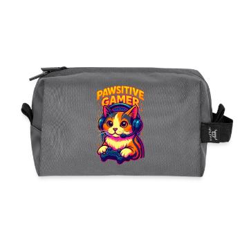 Chat gamer dynamique avec casque, j'adore les chats - Trousse de toilette en tissu recyclé - anthracite - Devant