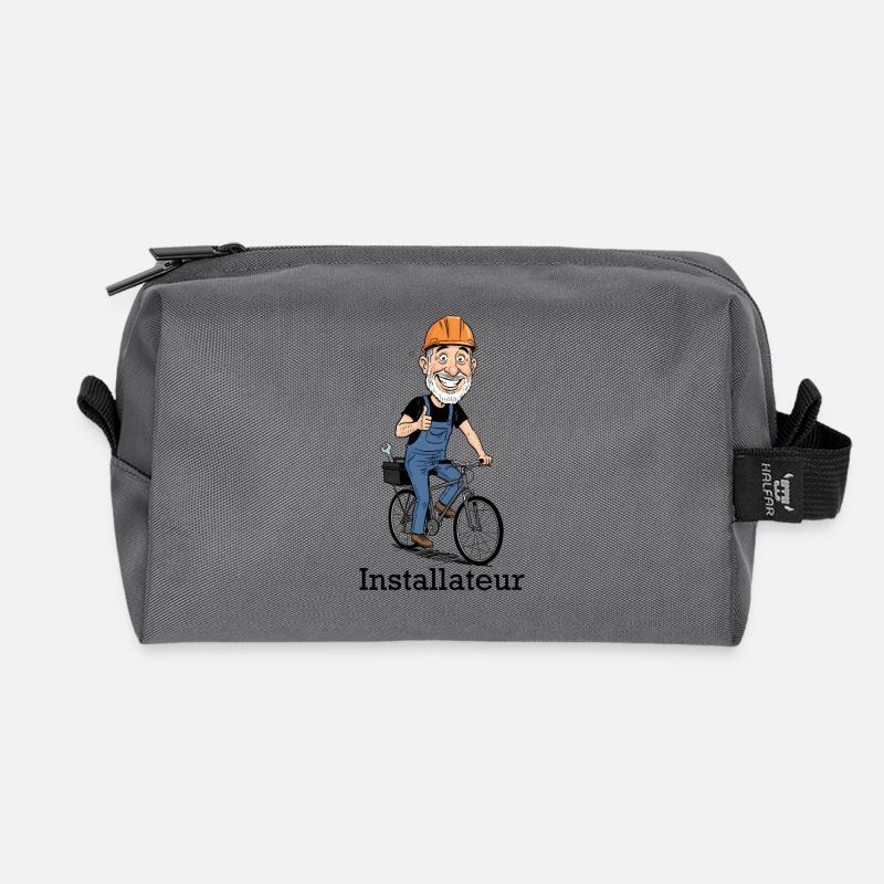 Construction Worker Bicycle Hero - Recycled Toiletry Zip Bag - anthracite