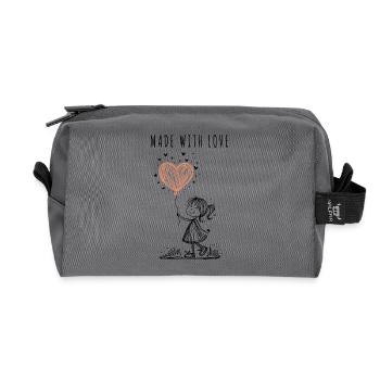 Fait avec amour – Cœur dessiné à la main - Trousse de toilette en tissu recyclé - anthracite - Devant