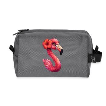 Flamingo Hibiskus Tropenpracht - Recycelte Kulturtasche - Anthrazit - Vorne