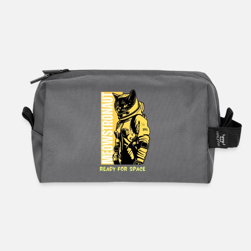 Space Ready Astronaut Cat - Recycled Toiletry Zip Bag - anthracite