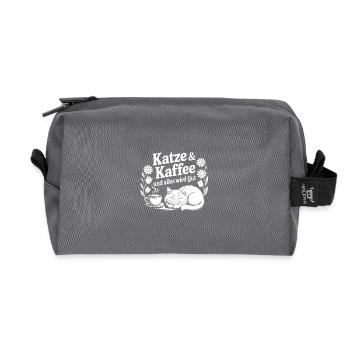 Katze und Kaffee und alles wird gut - Recycelte Kulturtasche - Anthrazit - Vorne