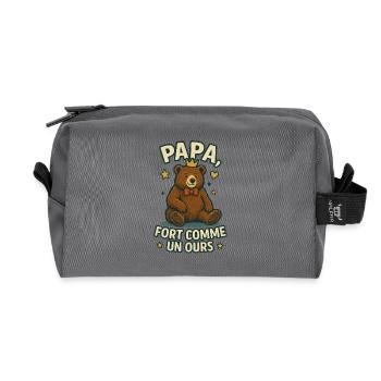 Papa fort comme un ours Humour Idée cadeau - Trousse de toilette en tissu recyclé - anthracite - Devant