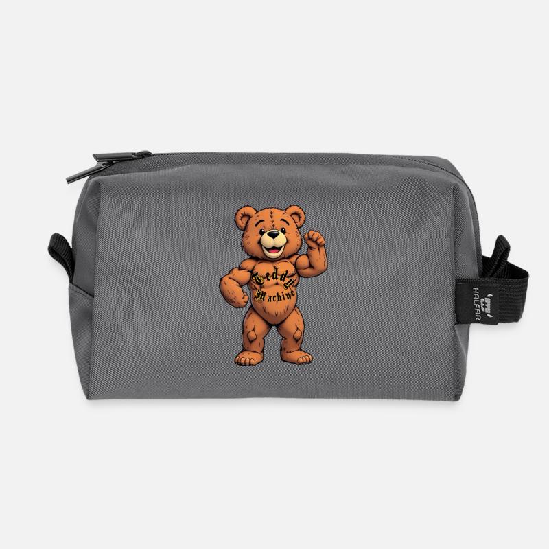 Teddy Machine Tattoo Bear - Recycled Toiletry Zip Bag - anthracite