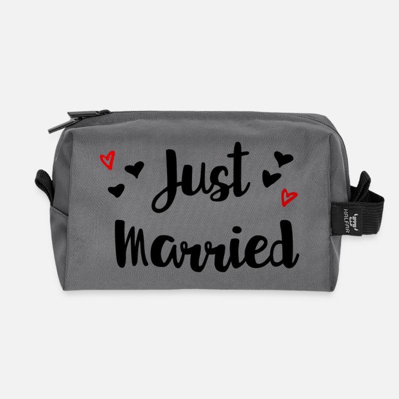 Just married Herzchen Geschenkidee - Recycelte Kulturtasche - Anthrazit