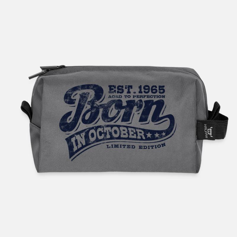 Born in October 1965 - Geburtstag - Geschenk - Recycelte Kulturtasche - Anthrazit