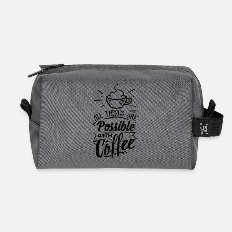 All things are possible with coffee - Recycled Toiletry Zip Bag - anthracite