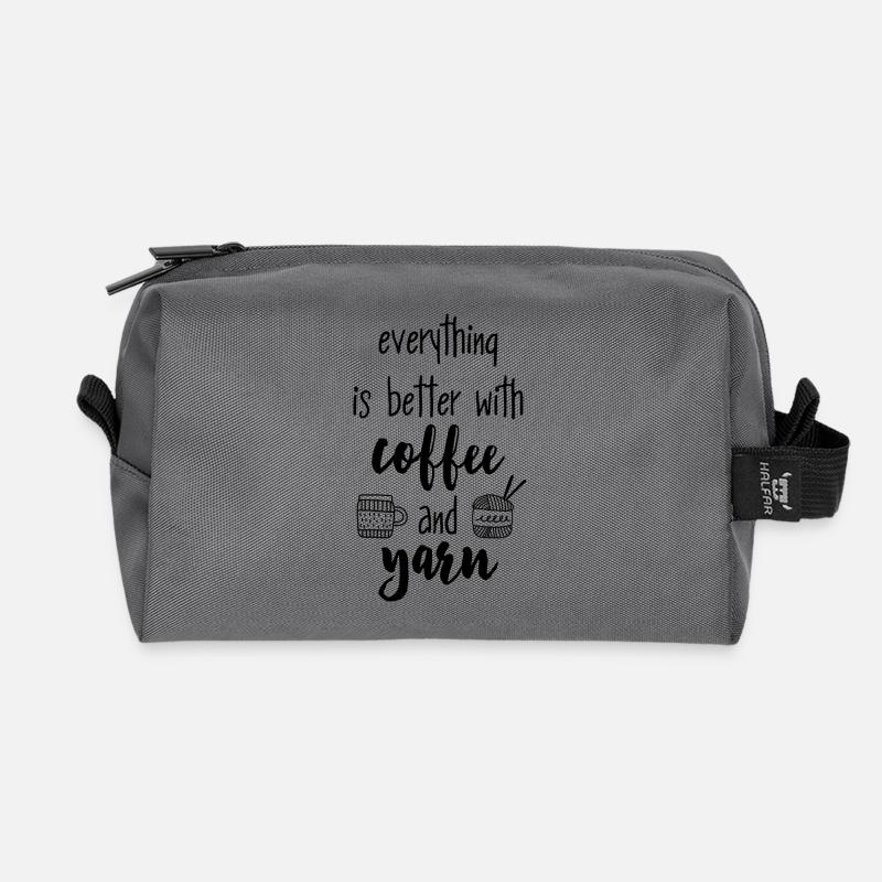 Coffee & Yarn. Everything is better with coffee & wool - Recycled Toiletry Zip Bag - anthracite