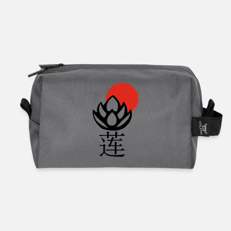 Schwarzer Lotus und Rote Sonne - Recycelte Kulturtasche - Anthrazit