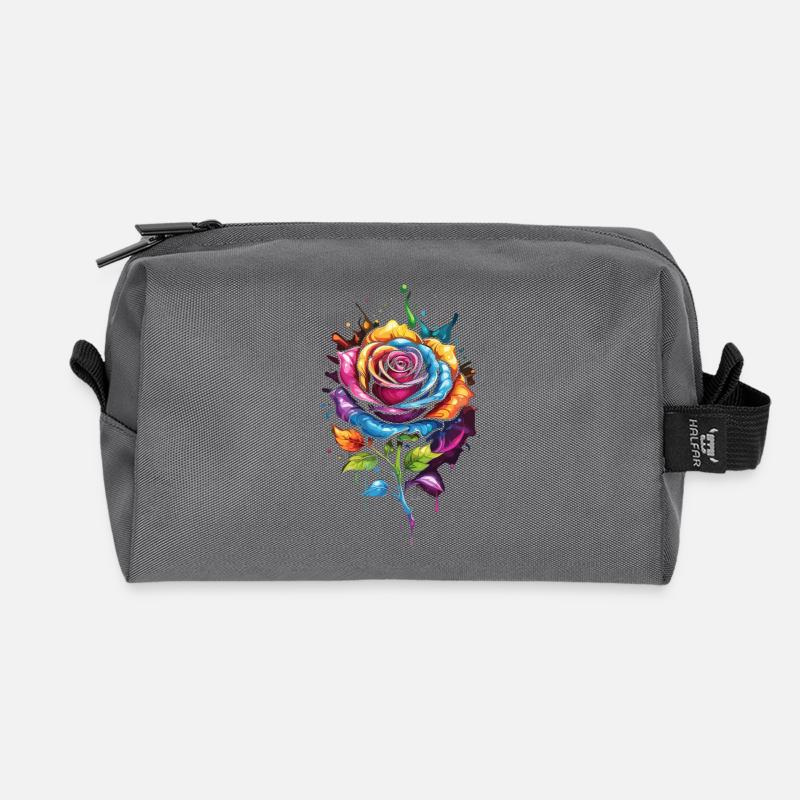 Blume - Regenbogen Rosa - Recycelte Kulturtasche - Anthrazit