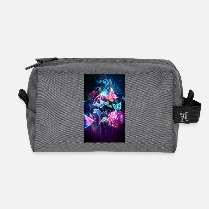 Neon butterflies in bloom - Recycled Toiletry Zip Bag - anthracite