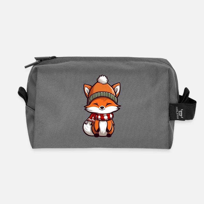 Niedlicher Fuchs im festlichen Winter-Look! - Recycelte Kulturtasche - Anthrazit