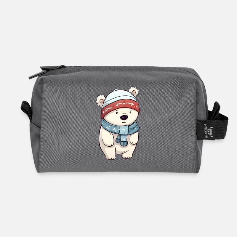 Cute polar bear in festive winter look! - Recycled Toiletry Zip Bag - anthracite