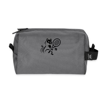 Minimalist silhouette cat tennis player - Recycled Toiletry Zip Bag - anthracite - Front