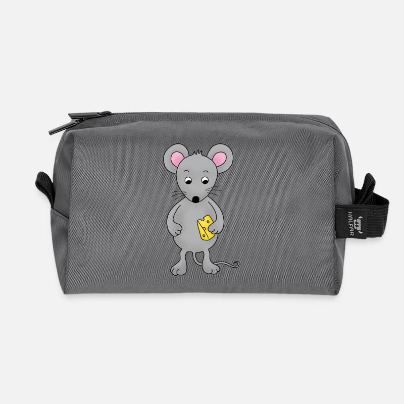 kleine Maus mit Käse - Recycelte Kulturtasche - Anthrazit