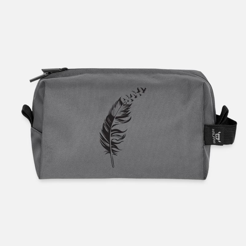 Schwarze Feder mit Vogelzug Silhouette - Recycelte Kulturtasche - Anthrazit