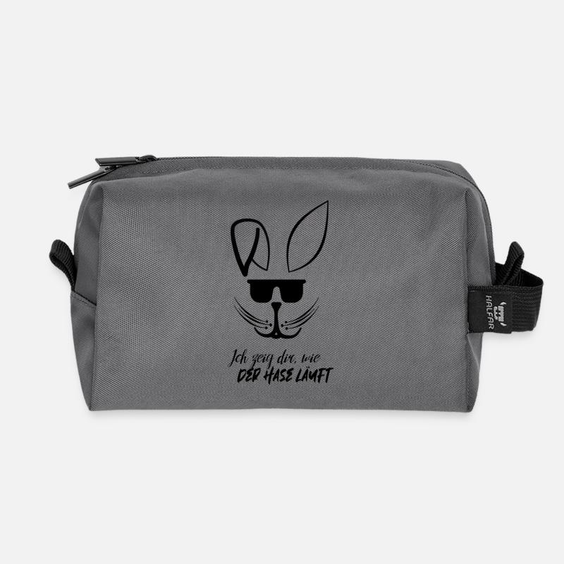 Ich zeig dir wie der Hase läuft Spruch - Recycelte Kulturtasche - Anthrazit