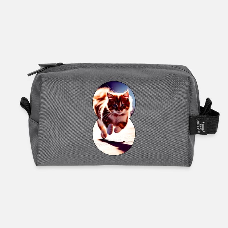 Running cat 8 - Recycled Toiletry Zip Bag - anthracite