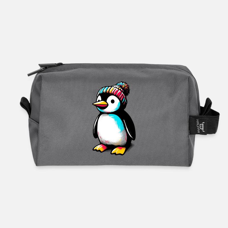 Pinguin mit winterlicher Wollmütze - Recycelte Kulturtasche - Anthrazit